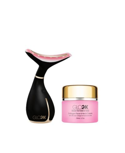 Массажер для лица и шеи GLO24K LED + сыворотка для шеи Collagen