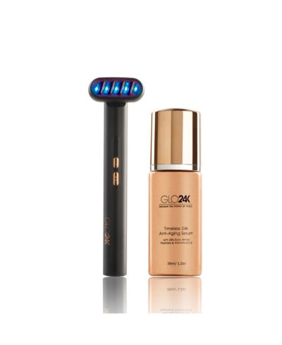 Аппарат для красоты лица, глаз и шеи GLO24K 6-в-1 и антивозрастная сыворотка Timeless 24k