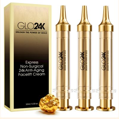Крем для мгновенного лифтинга GLO24K с 24k Gold, Hyaluronic Acid, Peptides, и Vitamins. Pack of 3