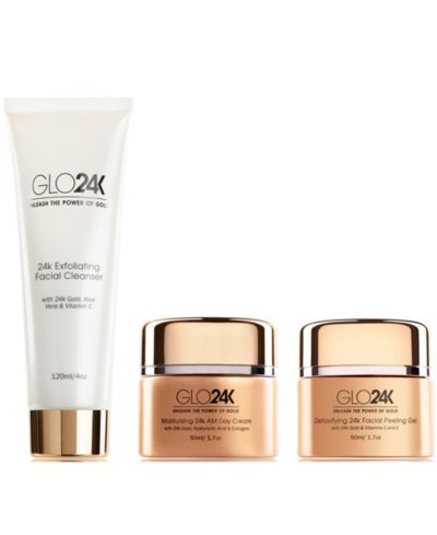 Набор ухода за лицом GLO24K: крем, гель, очищающее средство