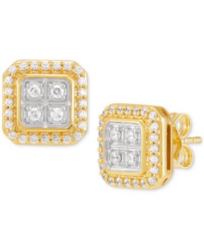 Мужские серьги-гвоздики Grown With Love Lab Grown Diamond Square Halo Cluster (1/2 ct. t.w.) в 10k Gold