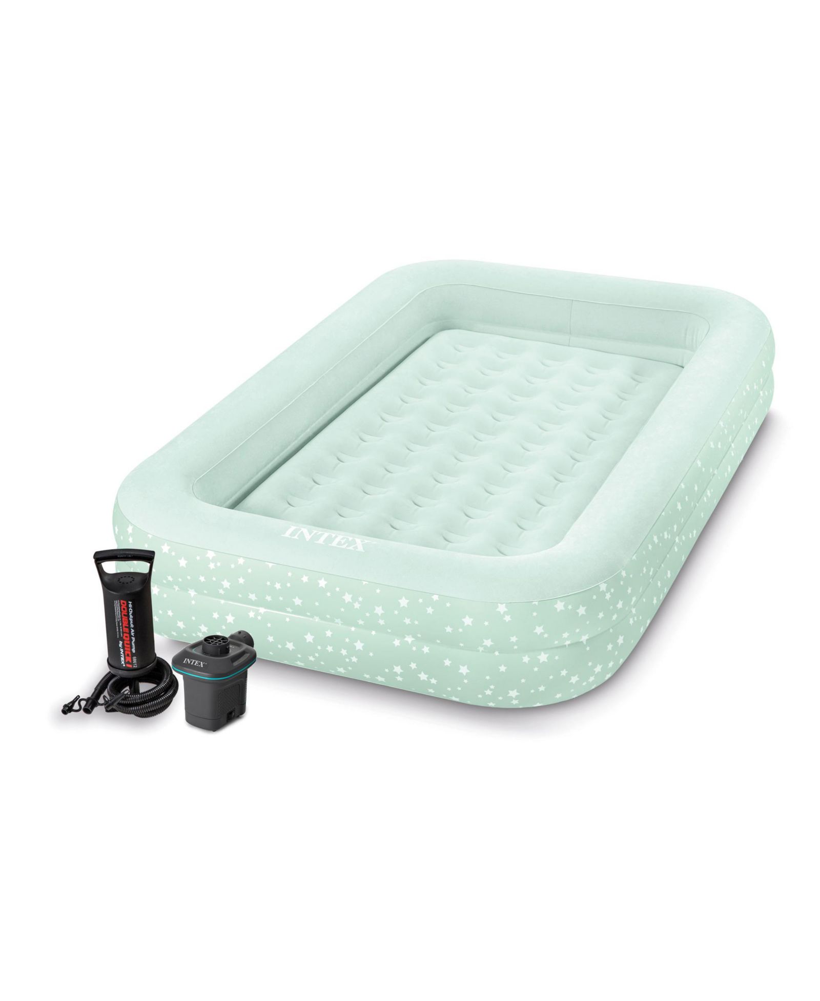 Intex Kids Travel Inflatable Air Mattress with Raised Sides and 3 Nozzle Air Pump