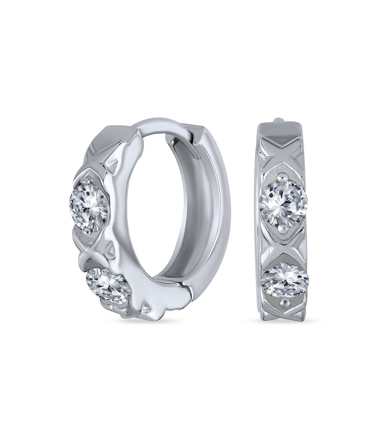 Серьги-кольца Bling Jewelry Elegant Cubic Zirconia CZ Accent Criss Cross OXOX Huggie из стерлингового серебра