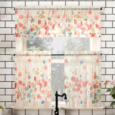 Комплект кухонных занавесок No. 918 Rosalind Watercolor Floral Semi-Sheer Rod Pocket