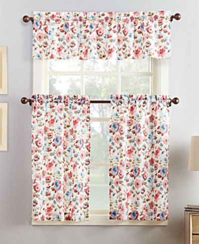 Deana Floral Semi-Sheer Rod Pocket Kitchen Curtain Set