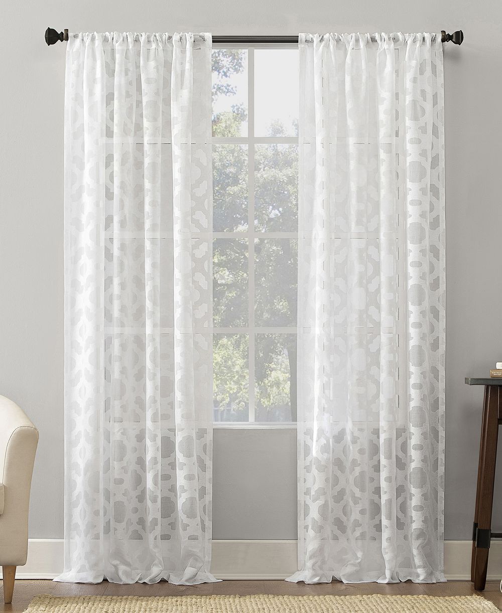 Yvette Trellis Jacquard Sheer Rod Pocket Curtain Panel