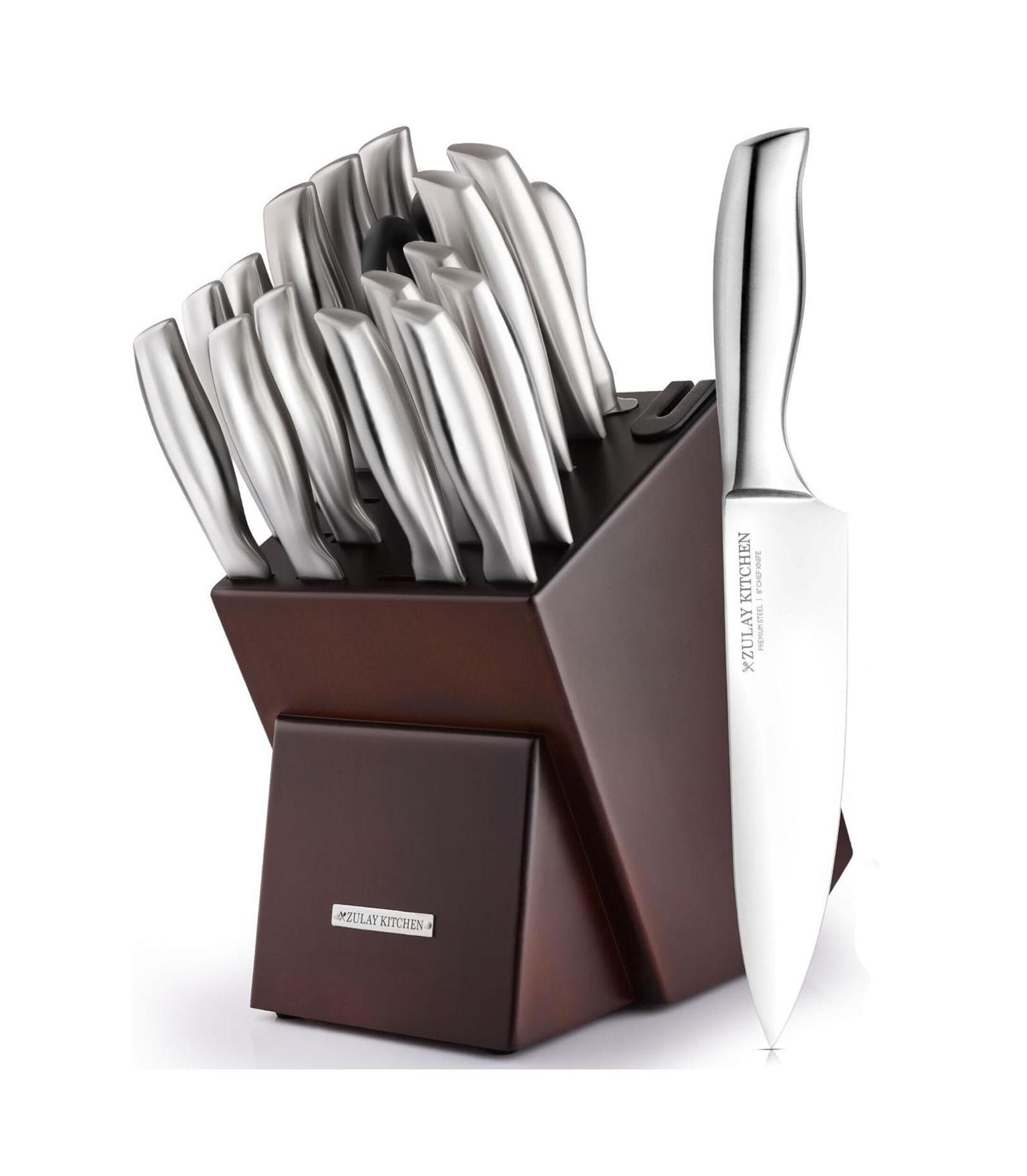18 Piece Stainless Steel Knife Set with Block and Sharpener