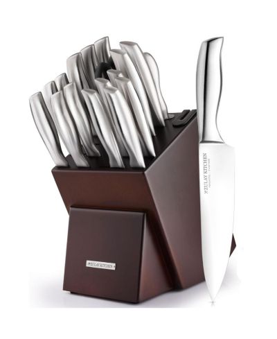 18 Piece Stainless Steel Knife Set with Block and Sharpener