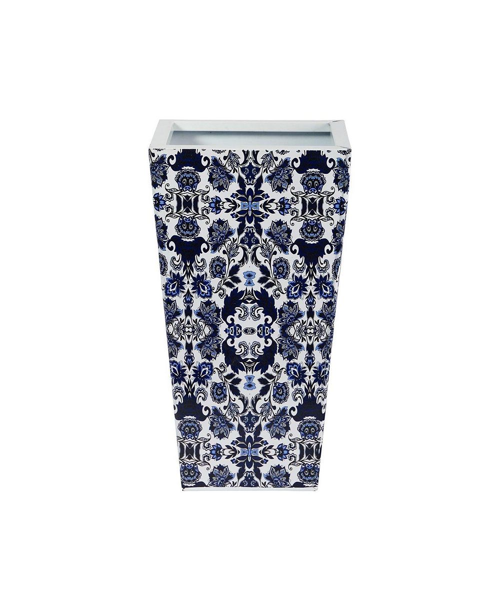 18 Inch Classic Blue White Metal Planter Oriental Style Garden