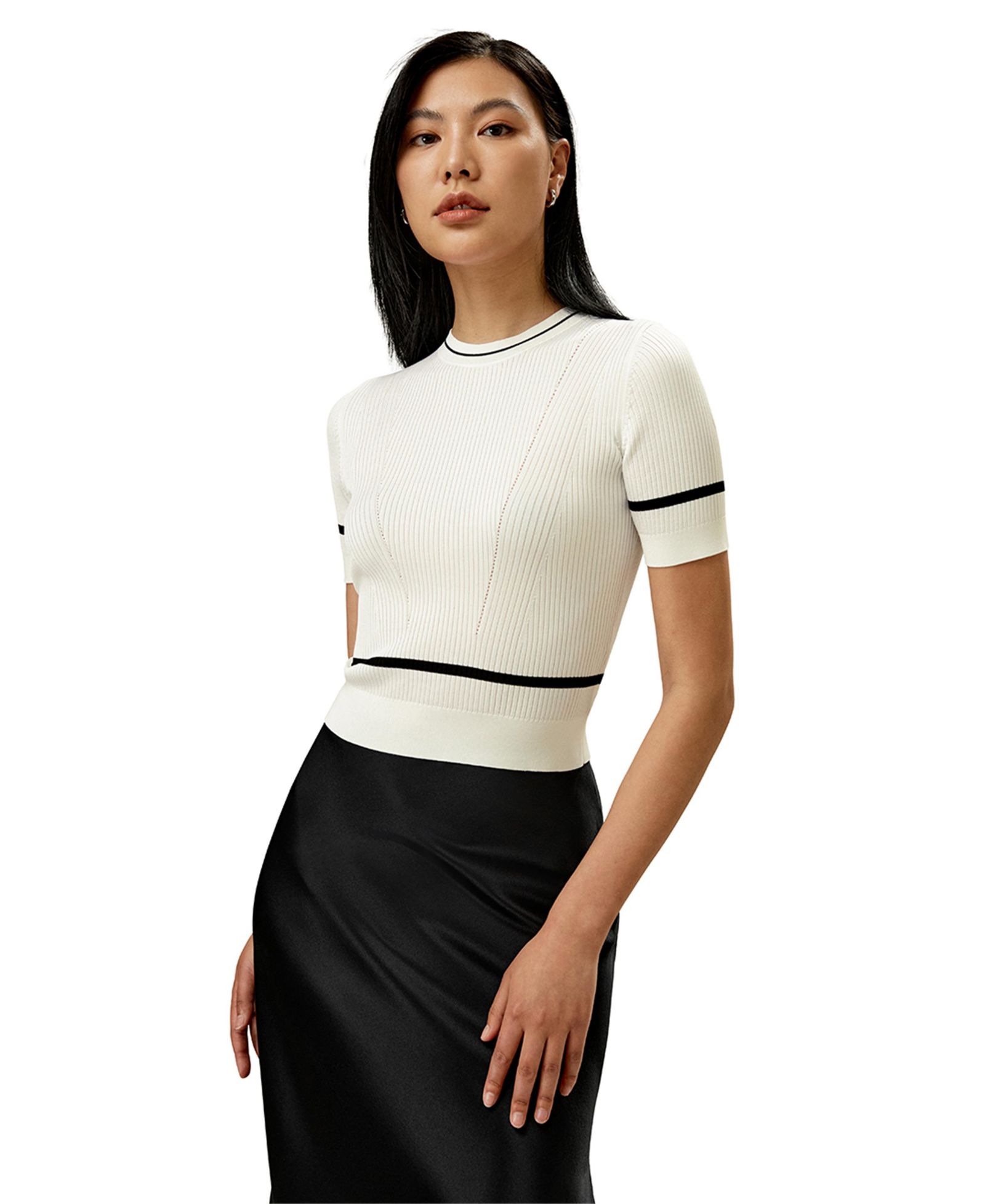 LILYSILK Women's Ribbed Knit Silk Crop Top