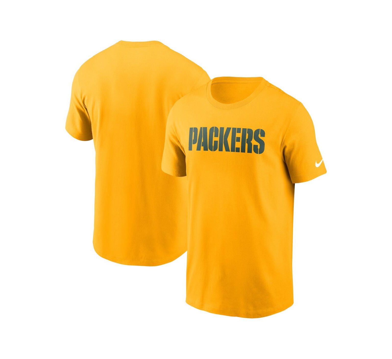 Nike Men's Gold Green Bay Packers Primetime Wordmark Essential T-Shirt