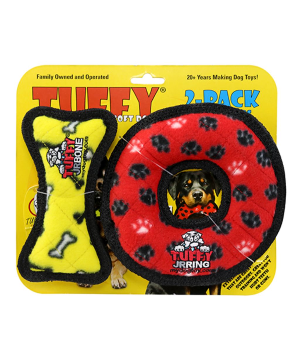 Игрушка для собак Tuffy Jr Bone Yellow и Ring Red Paw, 2 шт