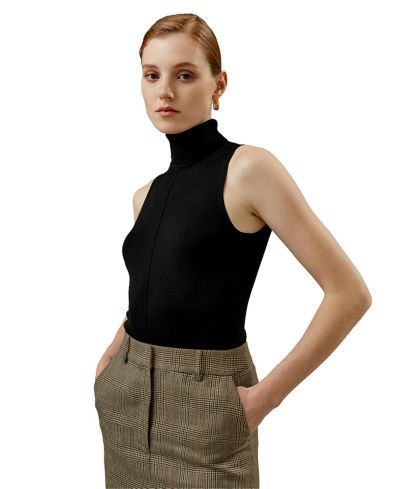 LILYSILK Женский трикотажный топ без рукавов с воротником-стойкой, шелк