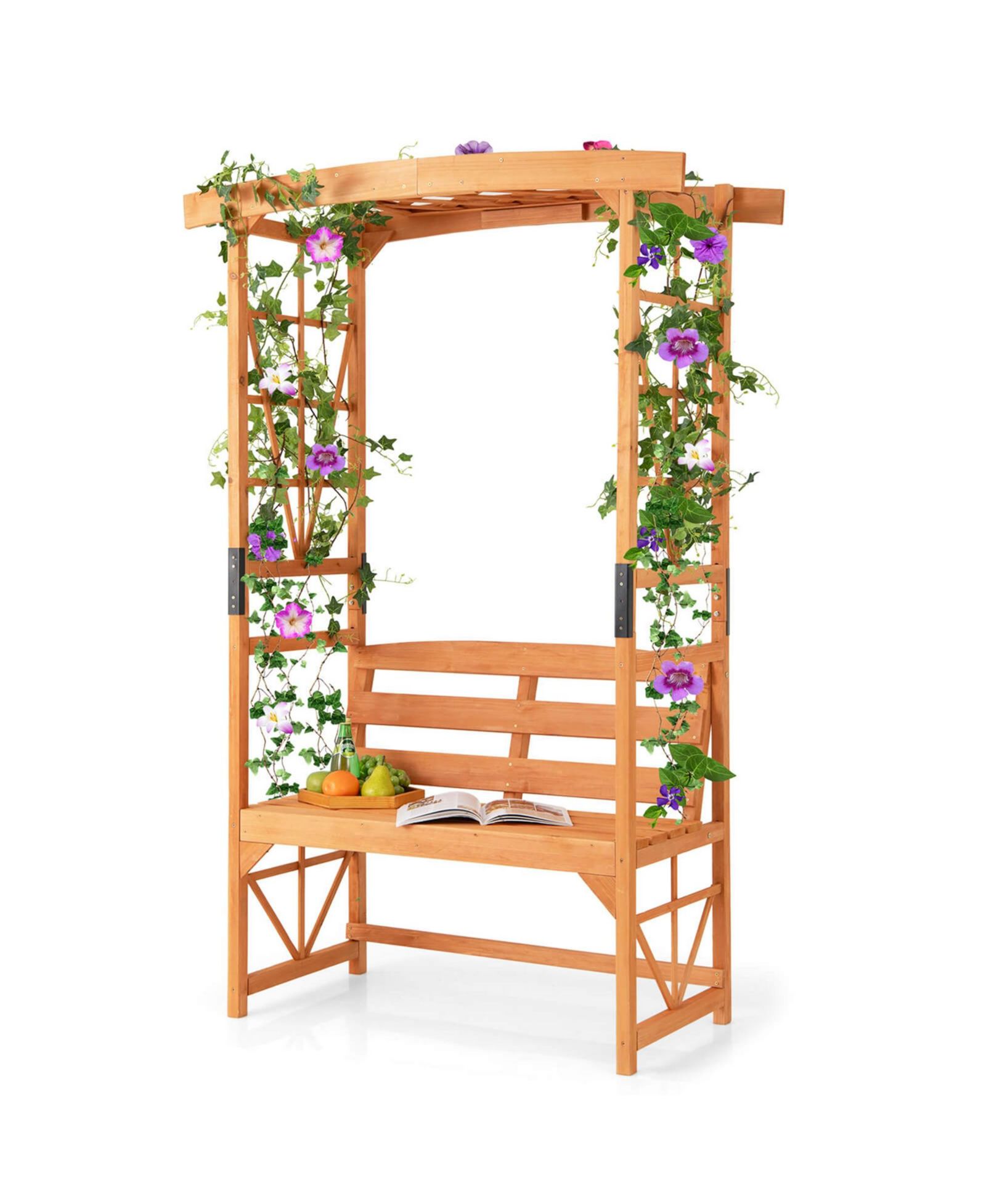 Patio Garden Arbor with Pergola Bench 2 Trellises for Climbing Plants Vines Grapes
