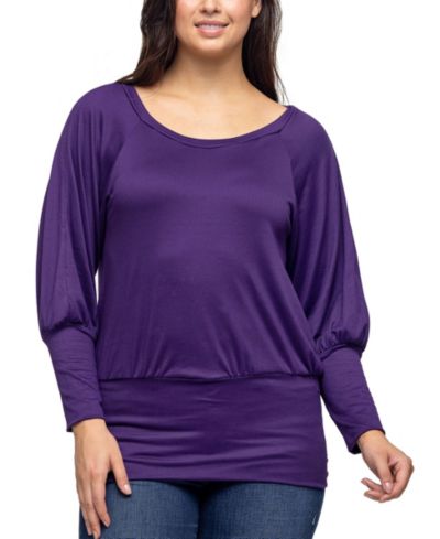 24seven Comfort Apparel Women's Round Neck Long Sleeve Banded Bottom Top