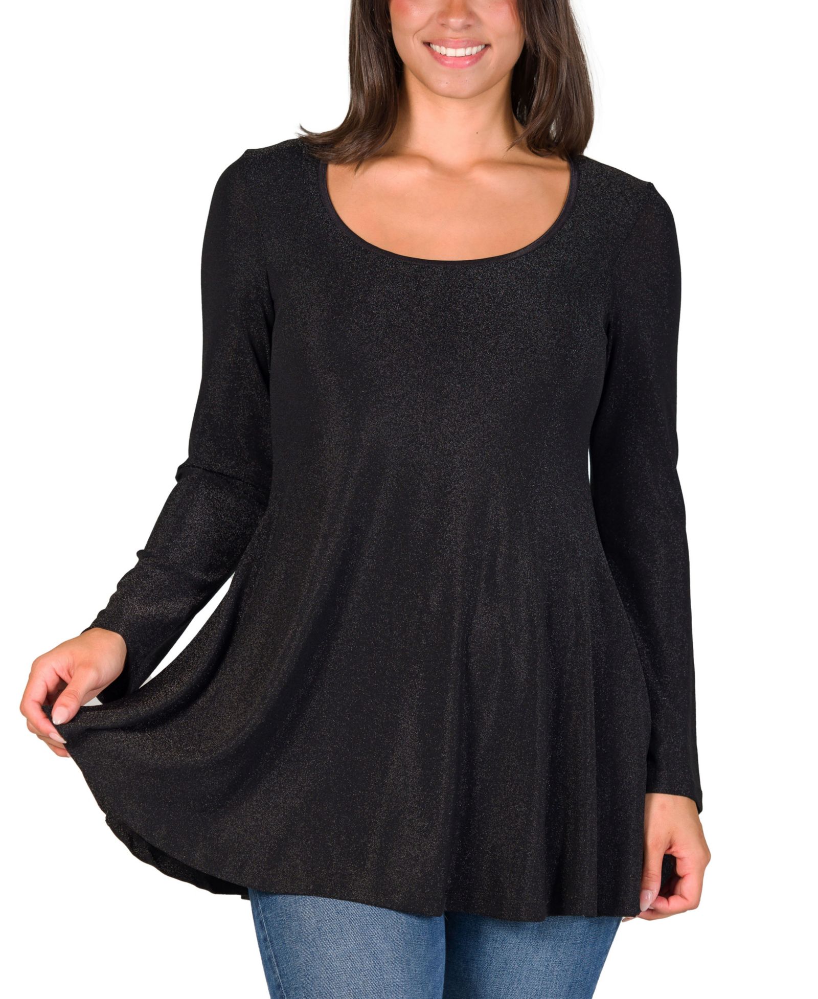 Женский топ 24seven Comfort Apparel Scoop Neck Long Sleeve Shimmery Fabric Tunic