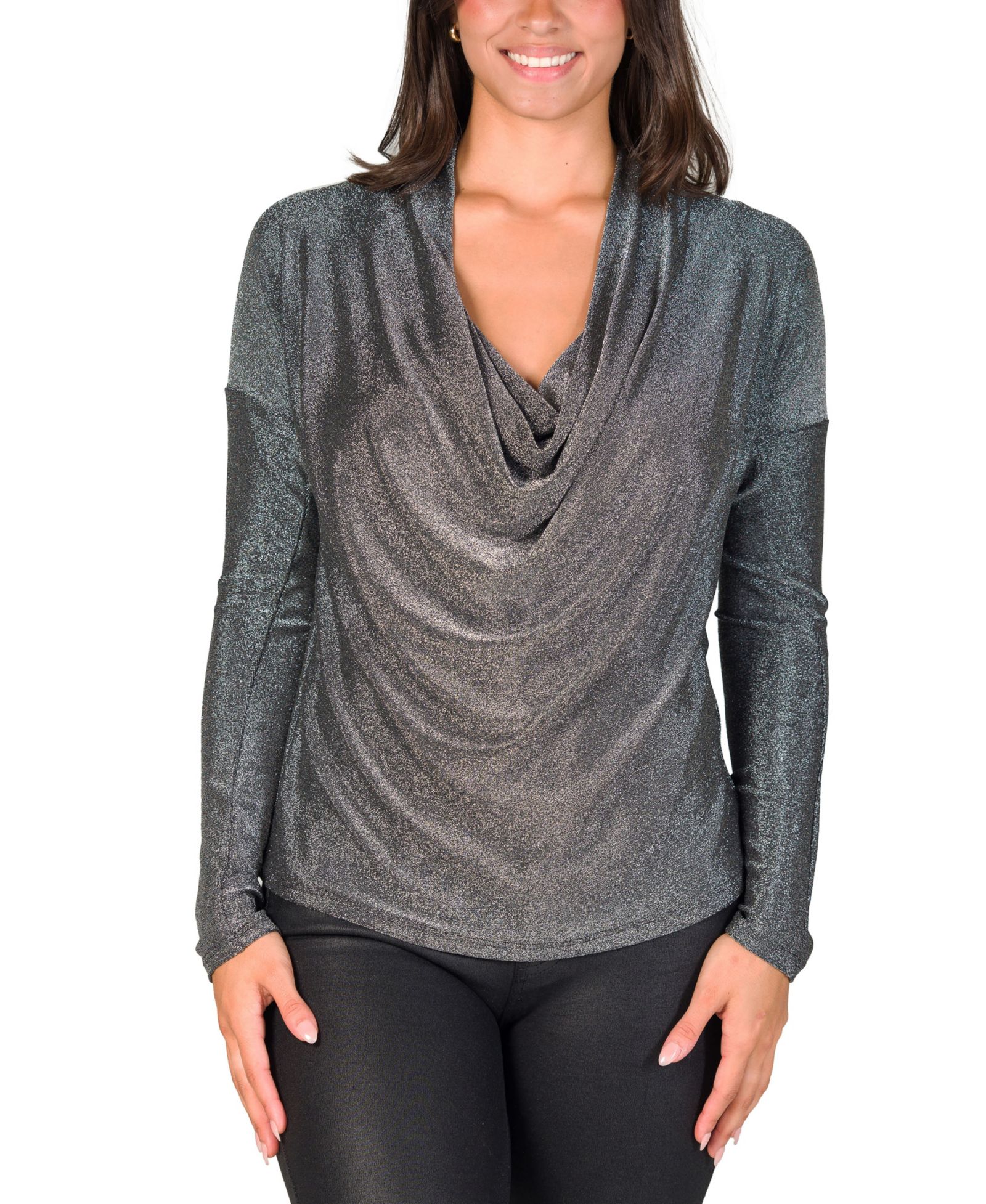 24seven Comfort Apparel Женский топ с воротником-стойкой из мерцающей ткани