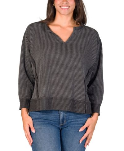 Женский джемпер 24seven Comfort Apparel Relaxed Fit Ribbed Knit V Neck Sweatshirt Top