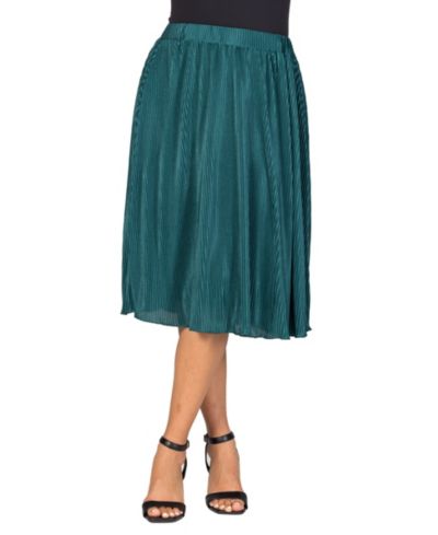 24seven Comfort Apparel Women's Elegant Pleated Elastic Waist Party Midi Skirt