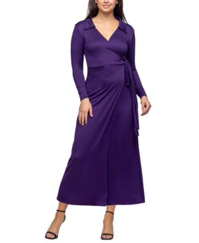 24seven Comfort Apparel Женское воротничковое платье-макси с запахом