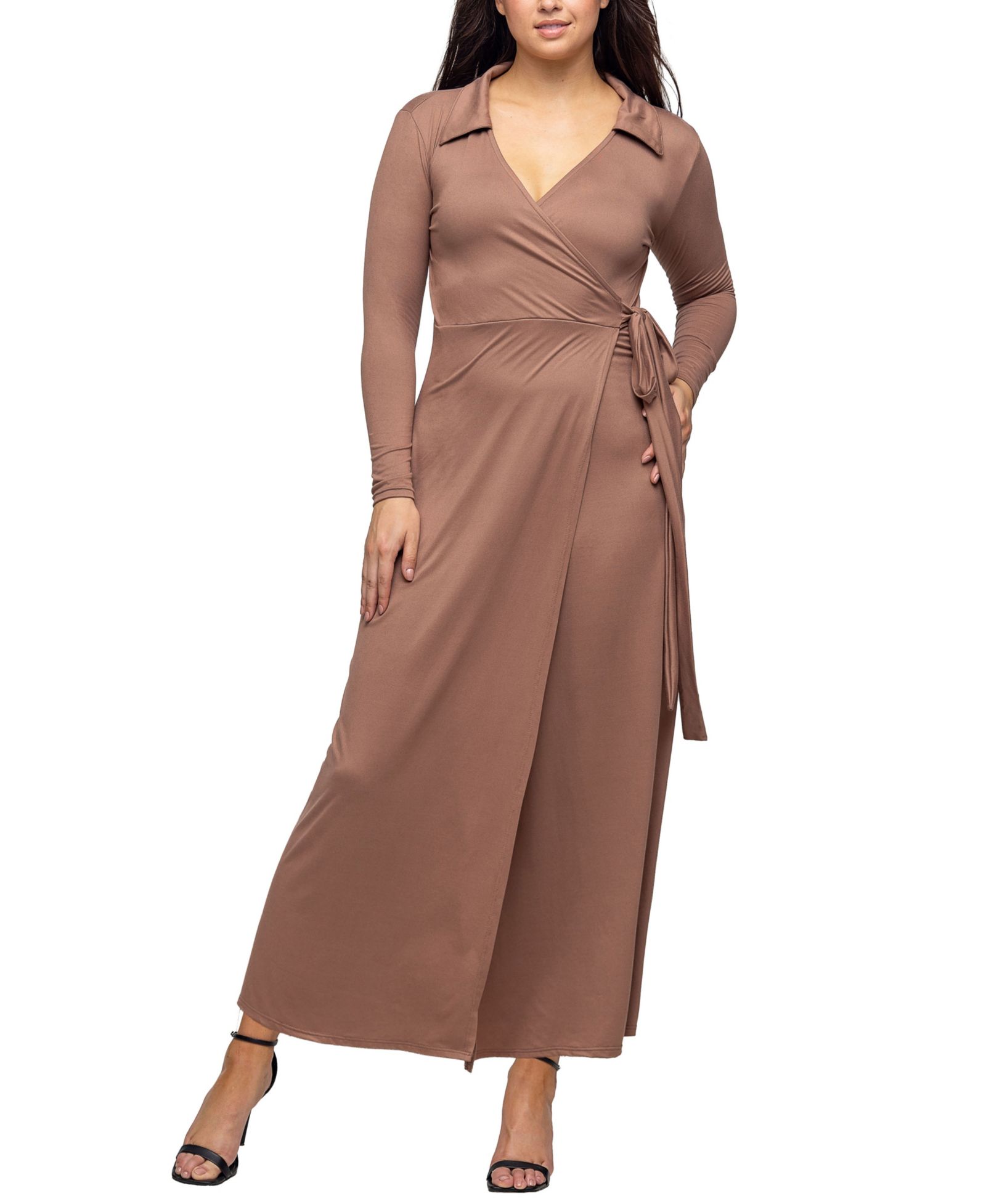 24seven Comfort Apparel Женское воротничковое платье-макси с запахом