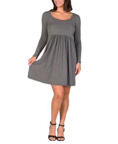 24seven Comfort Apparel Women's Long Sleeve Babydoll Knee Length Dress