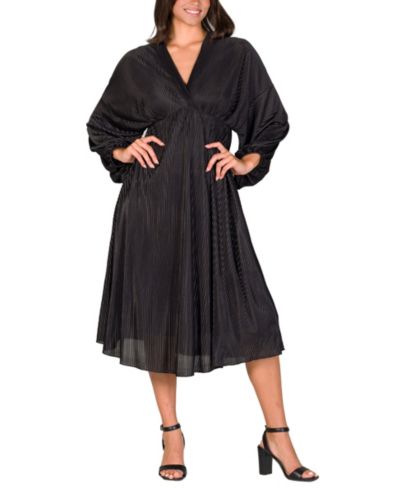 24seven Comfort Apparel Женский Pleated V Neck Empire Waist Midi Dress