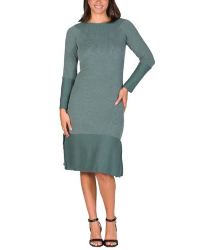 24seven Comfort Apparel Женское трикотажное платье в рубчик с длинным рукавом и разрезом