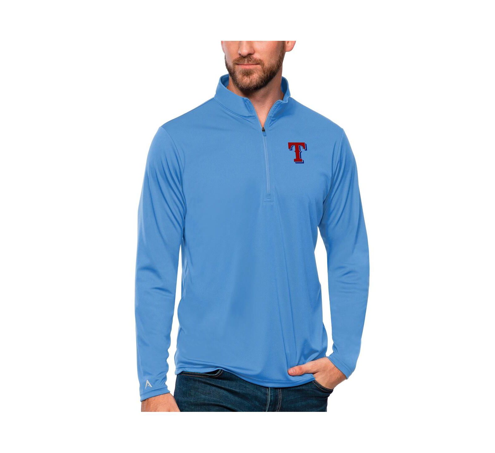 Мужской джемпер Antigua Powder Blue Texas Rangers Tribute Quarter-Zip Pullover Top