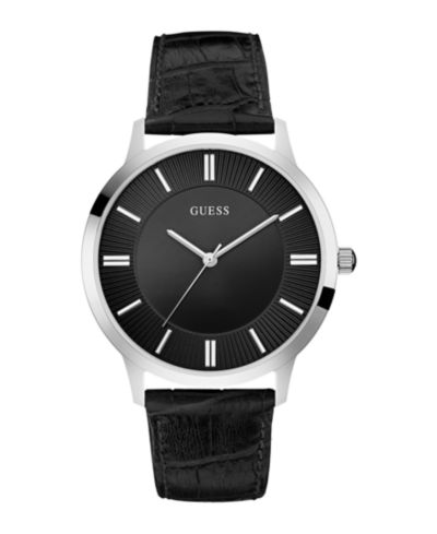 GUESS Men's Analog Black Leather Watch, 44mm