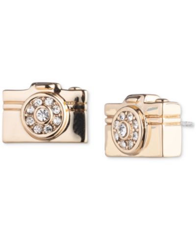 Emily in Paris Gold-Tone Pavé Camera Stud Earrings