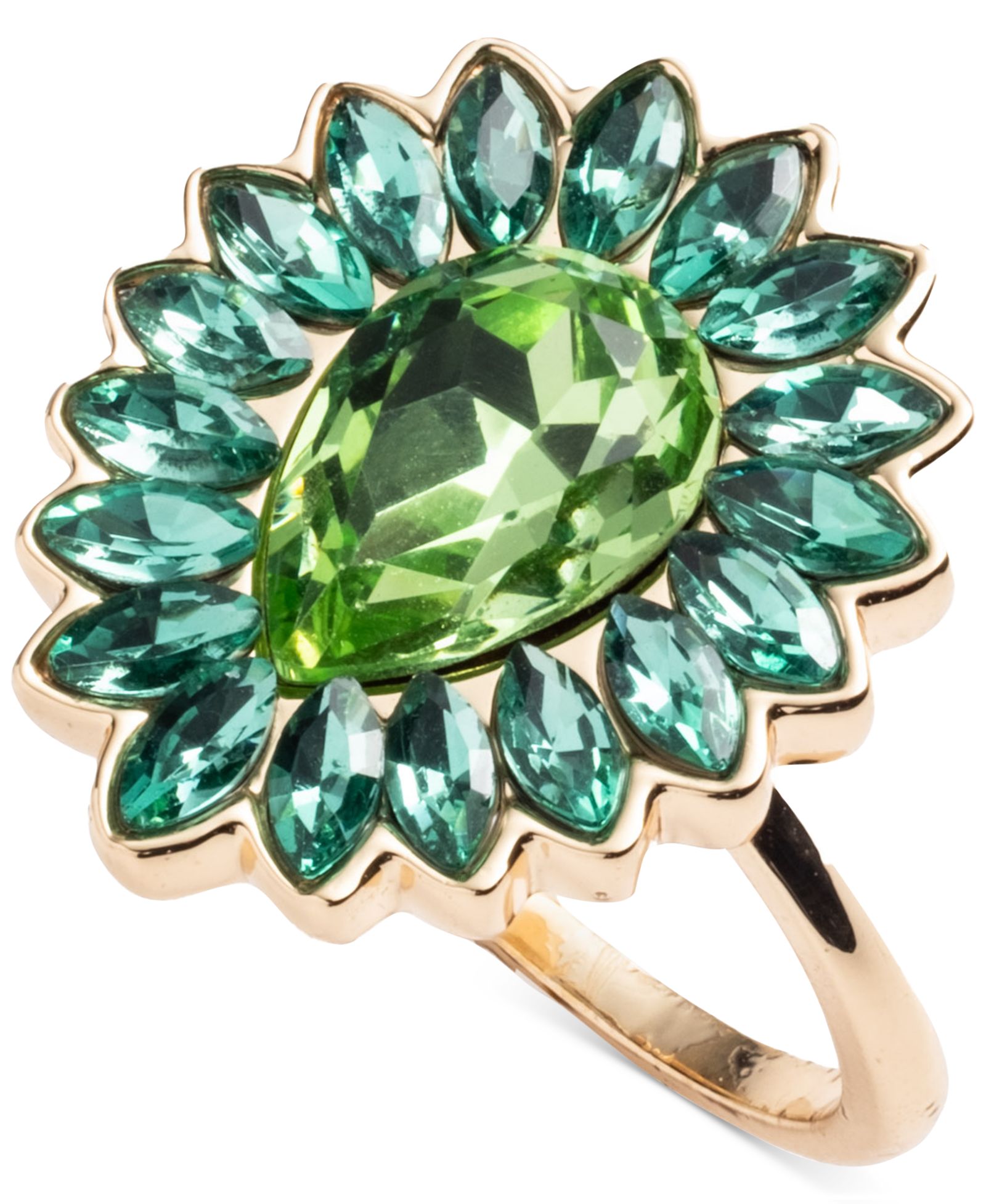 Массивное кольцо Emily in Paris Gold-Tone Green Stone Pear & Marquise Halo
