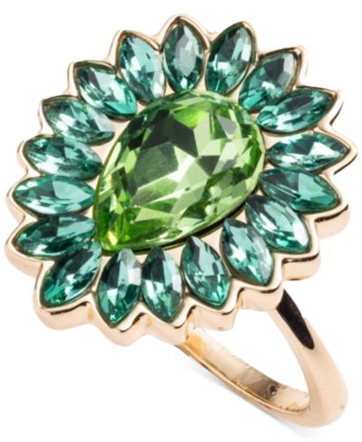 Массивное кольцо Emily in Paris Gold-Tone Green Stone Pear & Marquise Halo