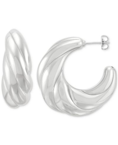 Серебряные серьги-кольца Polished Shrimp Style, 1.3"