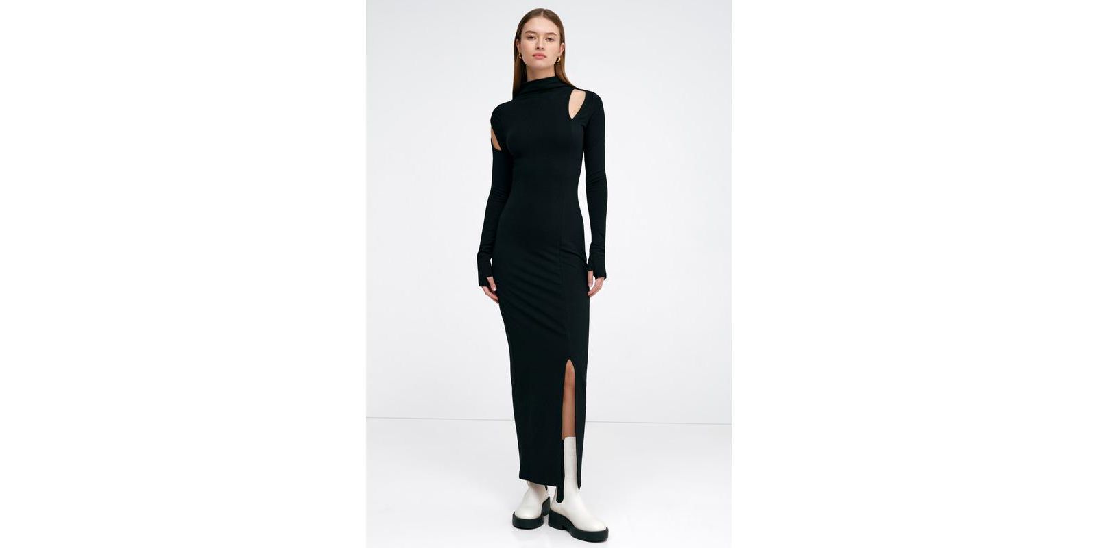 Marcella Women's Park Mock-Neck Cutout Thumbhole Side-Slit Casual Midi Dress