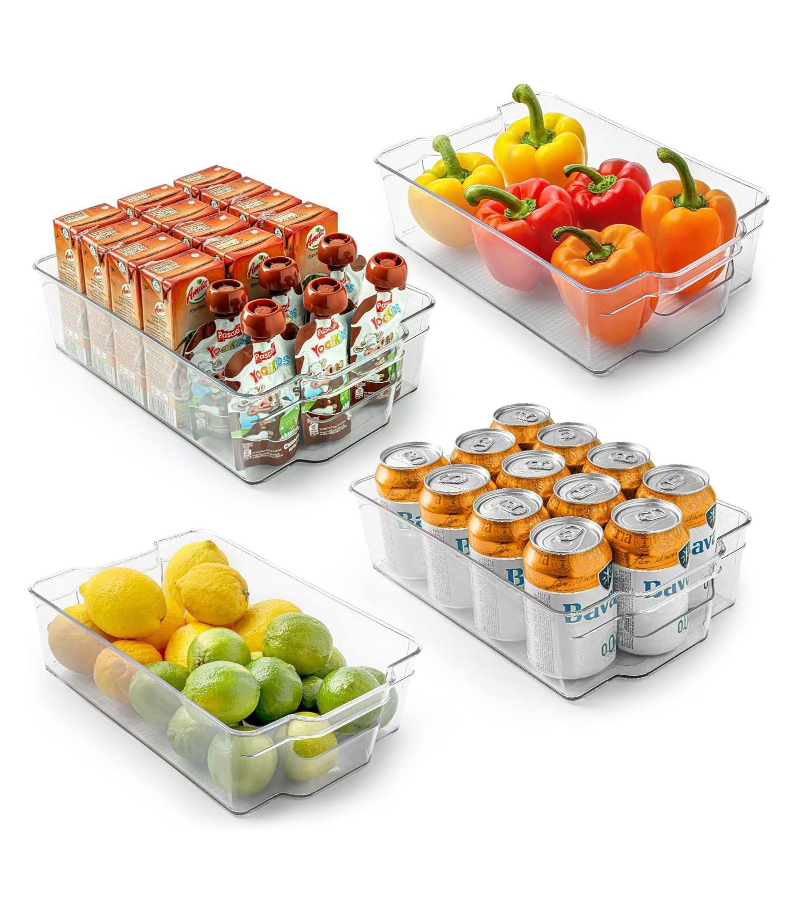 Zulay Kitchen Clear Set of 4 Refrigerator Organizer Bins