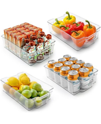 Zulay Kitchen Clear Set of 4 Refrigerator Organizer Bins