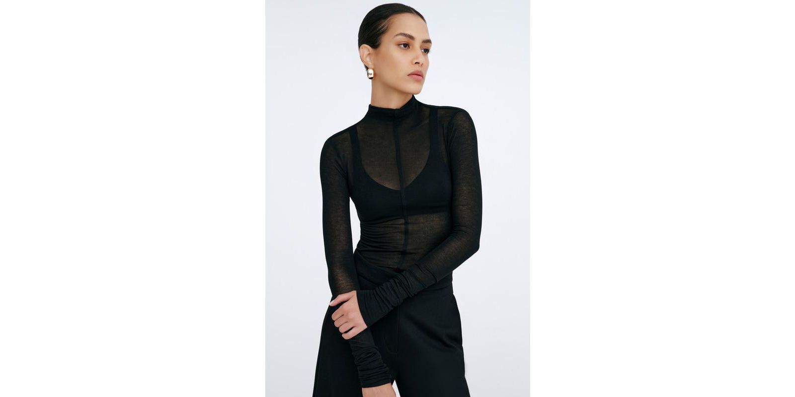 Marcella Women's Alicia Long-Sleeve Sheer Jersey Turtleneck with Thumbholes