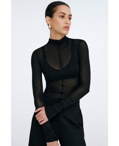 Marcella Women's Alicia Long-Sleeve Sheer Jersey Turtleneck with Thumbholes