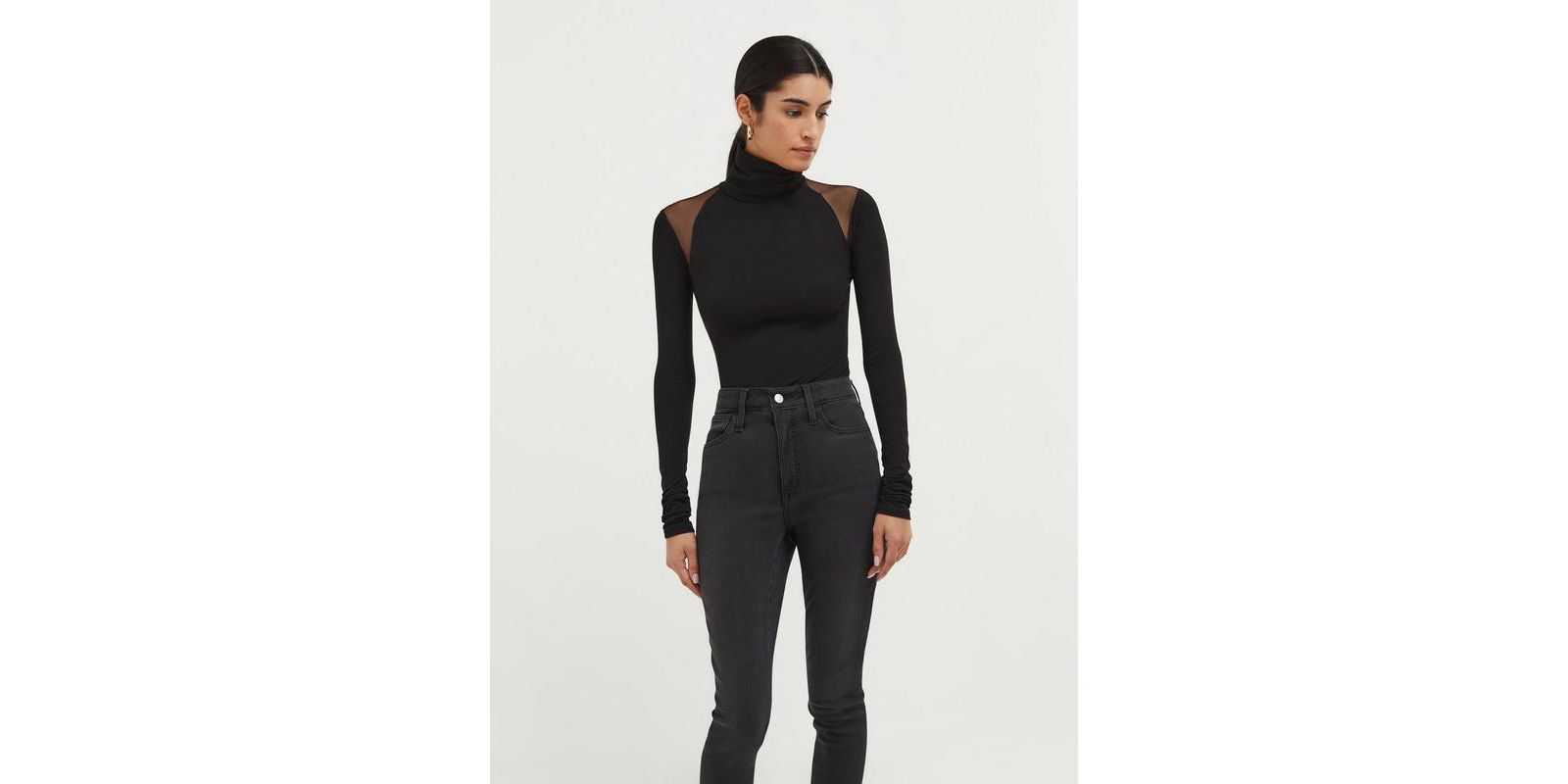 Marcella Women's Maria Fitted Turtleneck with Sheer Mesh Shoulder Panels