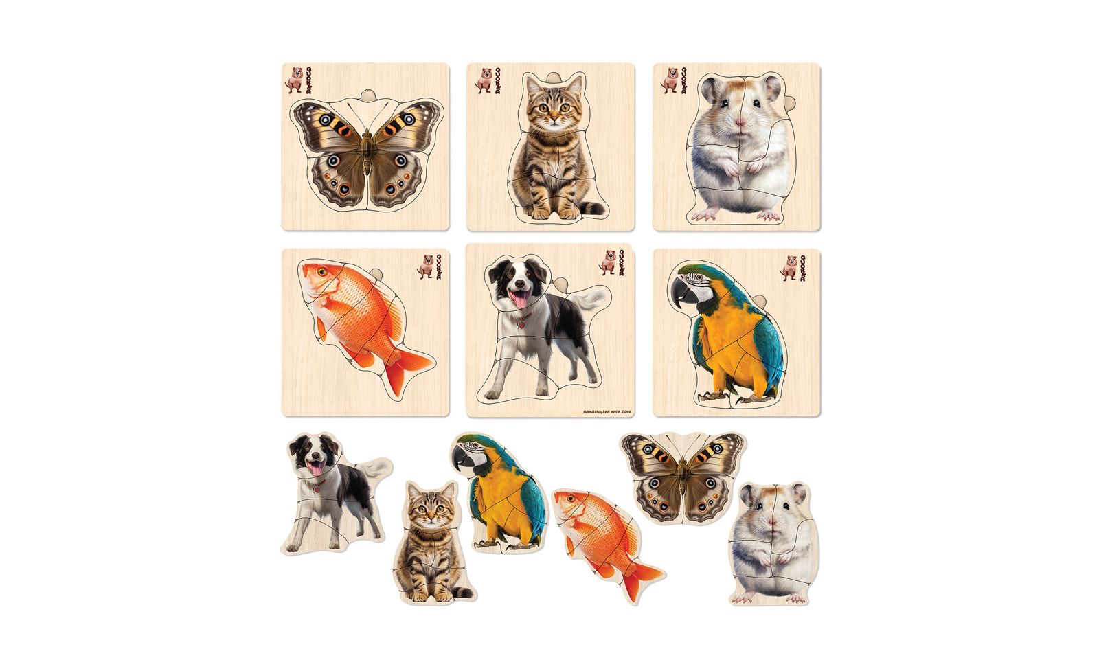 Деревянные пазлы QUOKKA 6XSET Montessori для детей 1-3 лет