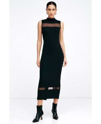 Marcella Women's Cleo Mock-Neck Mesh-Detail Sleeveless Midi Dress