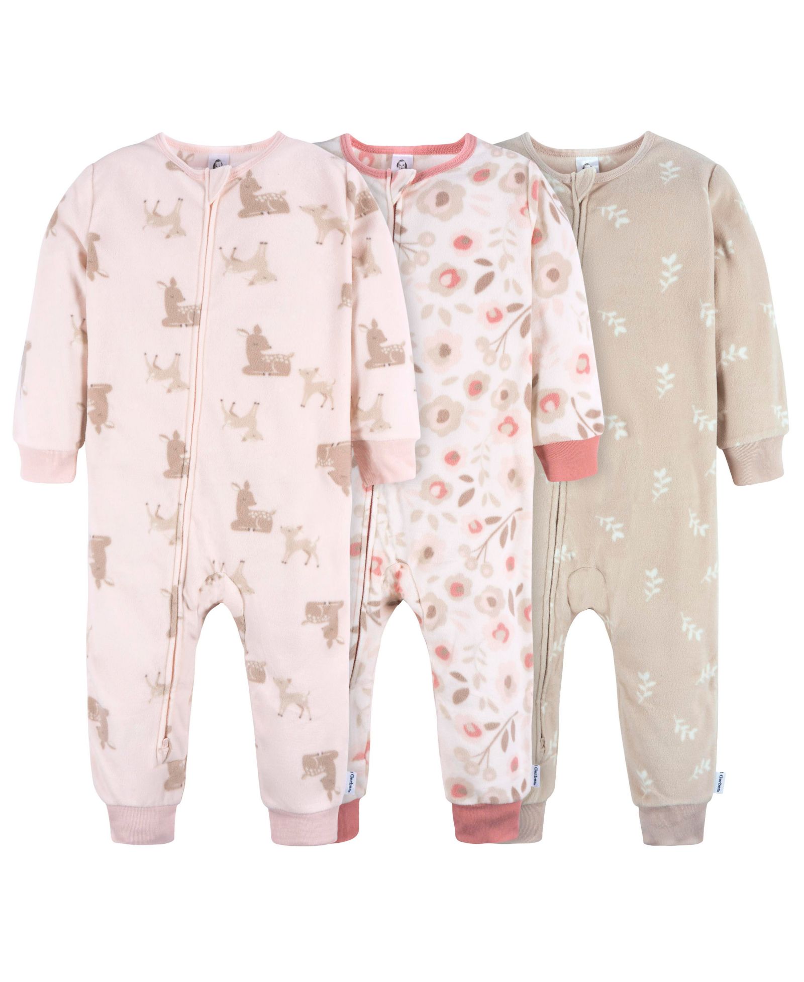 Пижама Gerber Baby Girls Footless Fleece, 3 шт