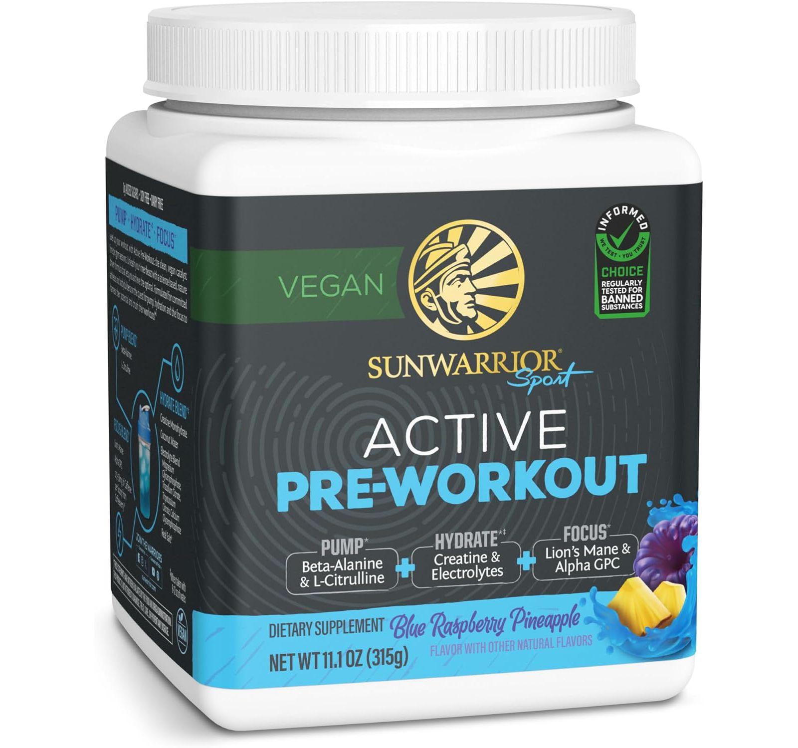 Спортивная добавка Sunwarrior US Active Pre-Workout, Blue Raspberry Pineapple, 315gm