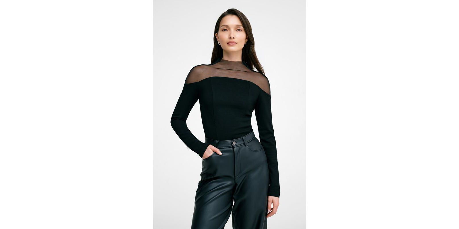 Marcella Women's Joanna Mesh Off-Shoulder Long-Sleeve Fitted Top