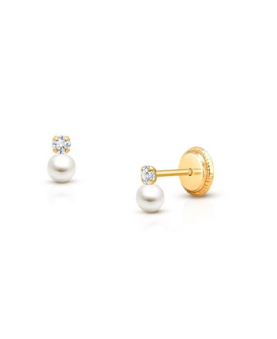 Серьги Tiny Blessings 14K Gold Pearl Drop Studs Screw Back