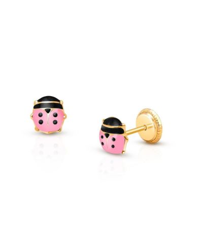Серьги-гвоздики Tiny Blessings 14K Gold Pink Lil' Ladybug