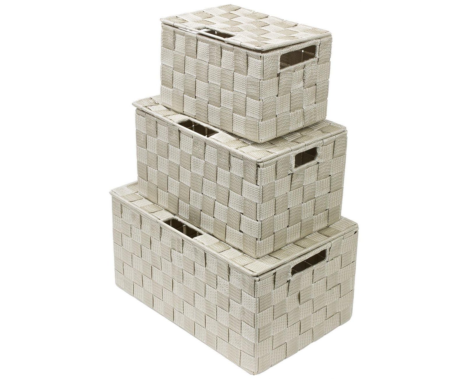 Sorbus 3 Piece Decorative Stackable Woven Basket with Lid and Built-in Carry Handles - Great for Storage and Organization (Aqua)