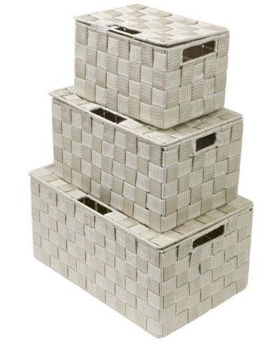 Sorbus 3 Piece Decorative Stackable Woven Basket with Lid and Built-in Carry Handles - Great for Storage and Organization (Aqua)