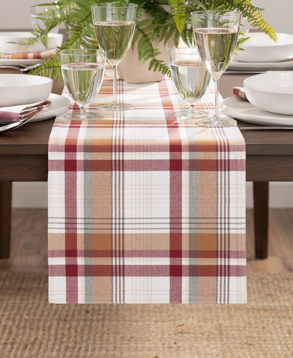 Скатерть Elrene Seneca Plaid Harvest из хлопка, 13'' x 90''